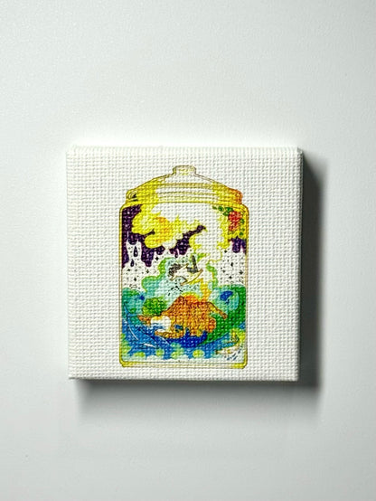 マグネット付きミニキャンバス -瓶の中の小さな桜島-