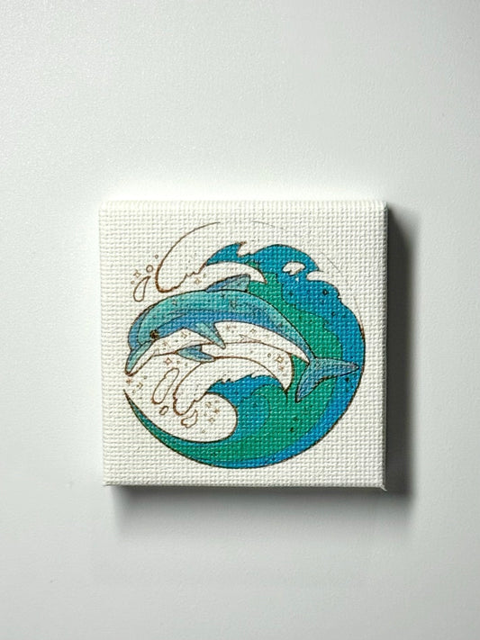 マグネット付きミニキャンバス -錦江湾に住むイルカ-